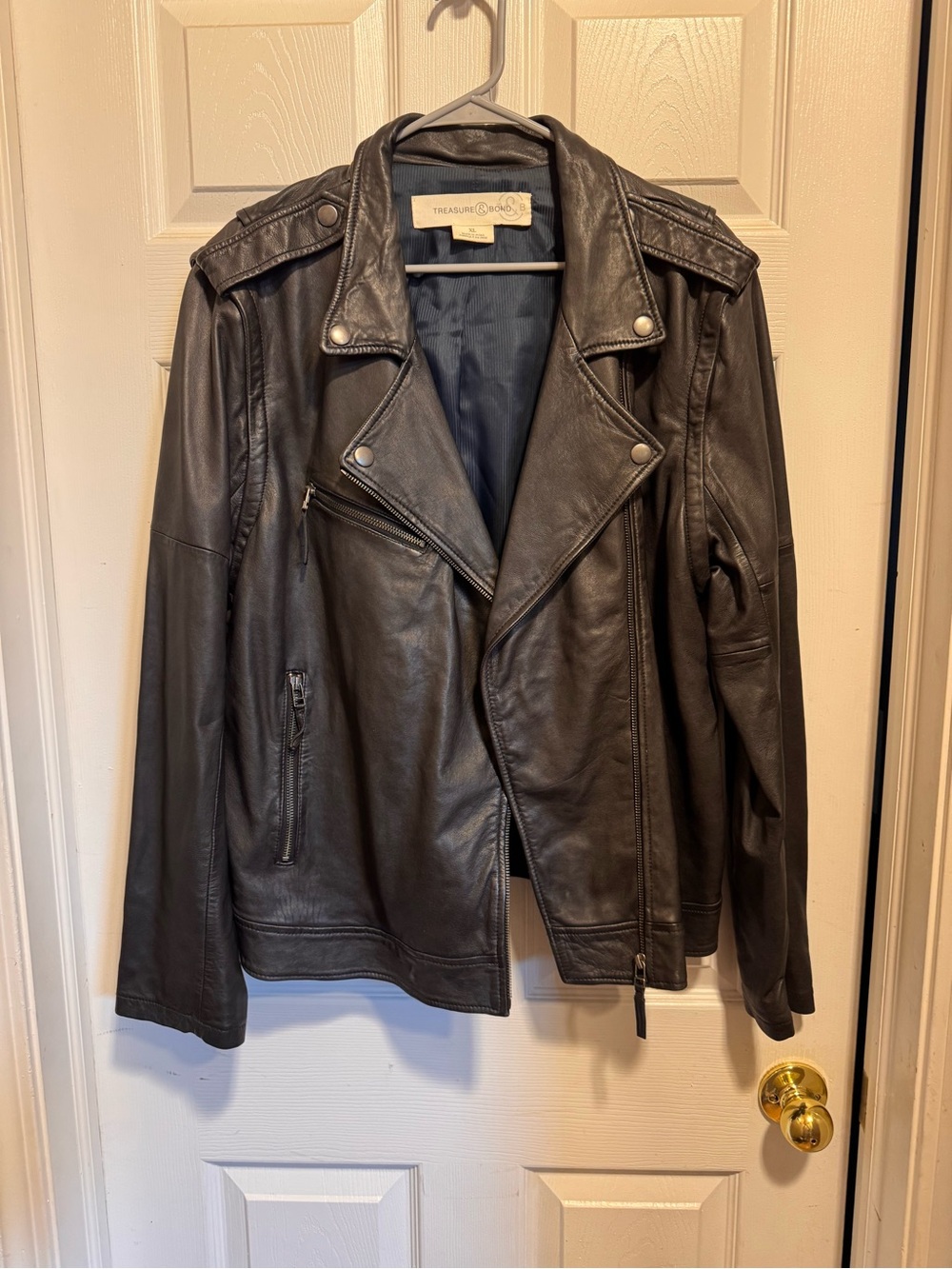 Treasure & Bond Genuine Leather Black Moto Jacket Women’s XL